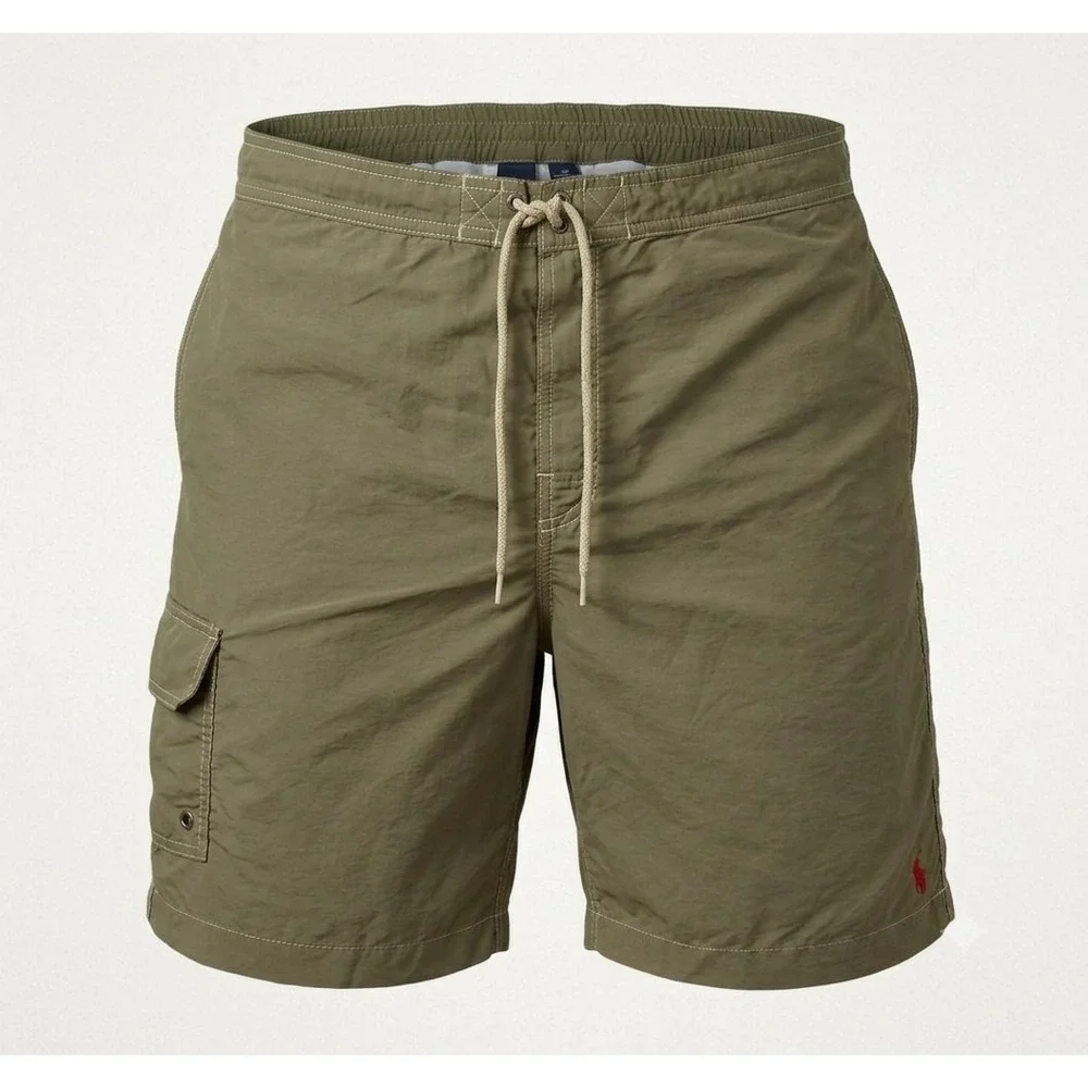 Polo Ralph Lauren Vintage Men's Brown w Red Pony Lined Swim Shorts. Size M
